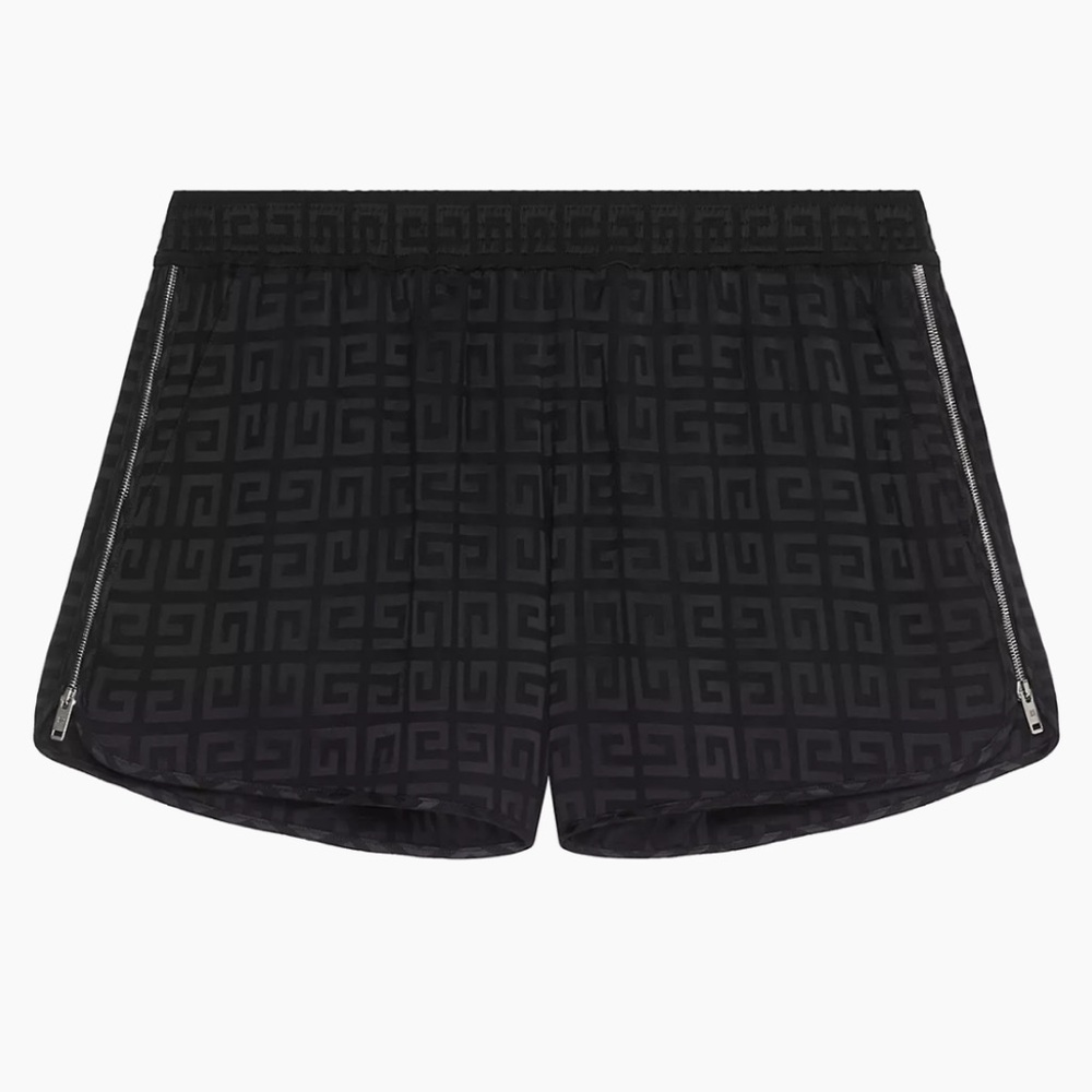 Givenchy authentic 4G jacquard satin mini black shorts, side zippers. NWT. 36 F